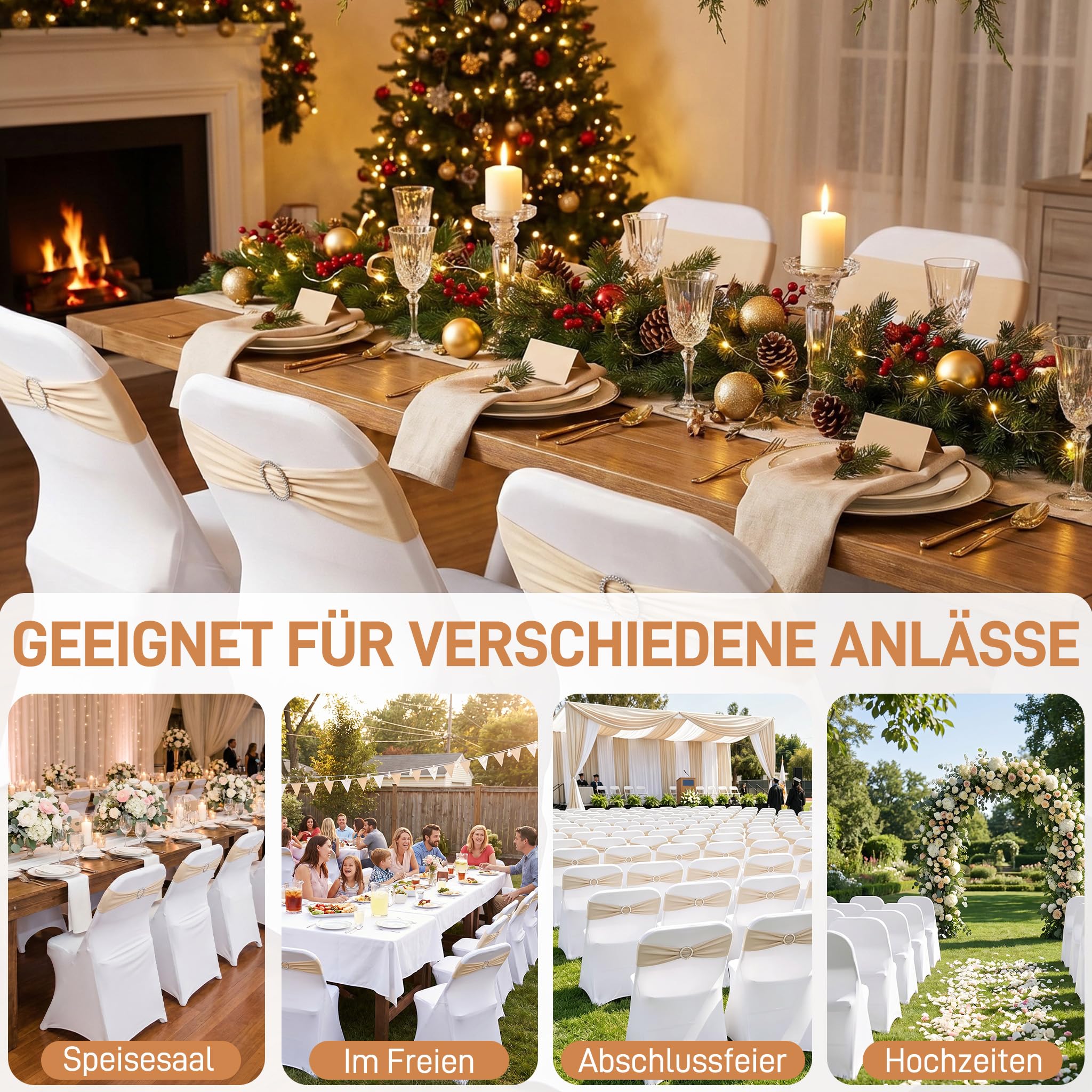 AufuN 20 Stück Stuhlhussen Klappstuhlbezug Spandex Elastisch waschbar, 45x50x90cm für Hochzeiten Feiern Hotels, universeller Esszimmer Stuhlschutz Stretch Abdeckung - Weiß