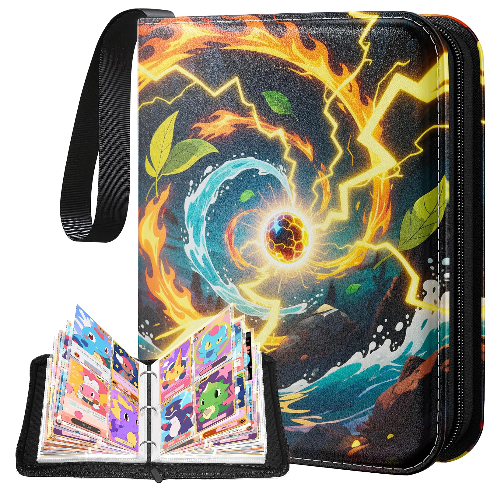 Carpeta de tarjetas coleccionables de 4 bolsillos, 400 bolsillos, álbum con 50 fundas extraíbles para tarjetas, carpeta de colección de tarjetas de piel sintética para TCG, MTG, tarjetas deportivas