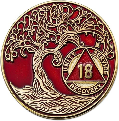 Miniatura 252 de Medallón/Ficha/Ficha de Recuperación AA Sobriety Mint de 2 Años, Árbol de la Vida Retorcido, Dorado - Negro