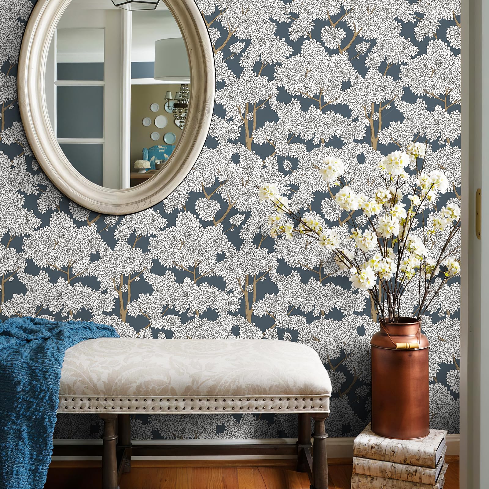 JiffDiff Tree Wallpaper Peel and Stick Jungle Wall Paper Forest Mural Stick on Wallpaper Modern Waterproof Self Adhesive Contact Paper (17.3" x 400"