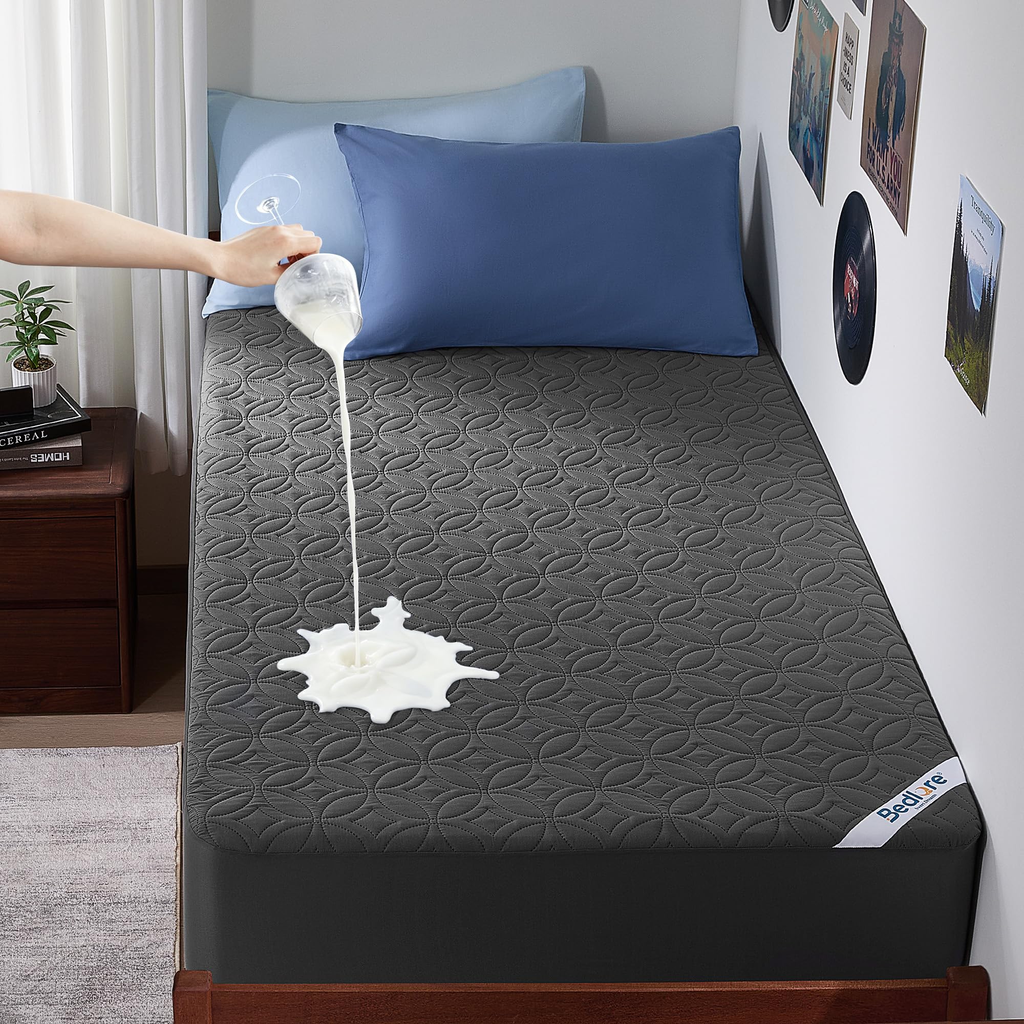 BEDLORE Waterproof Mattress Protector, Twin XL Size Mattress Pad | Deep Pockets Fit 6"-15" Mattresses, Soft Breathable Dirt-proof Bed Mattress Cover for Bedroom, College Dorm (Gray)