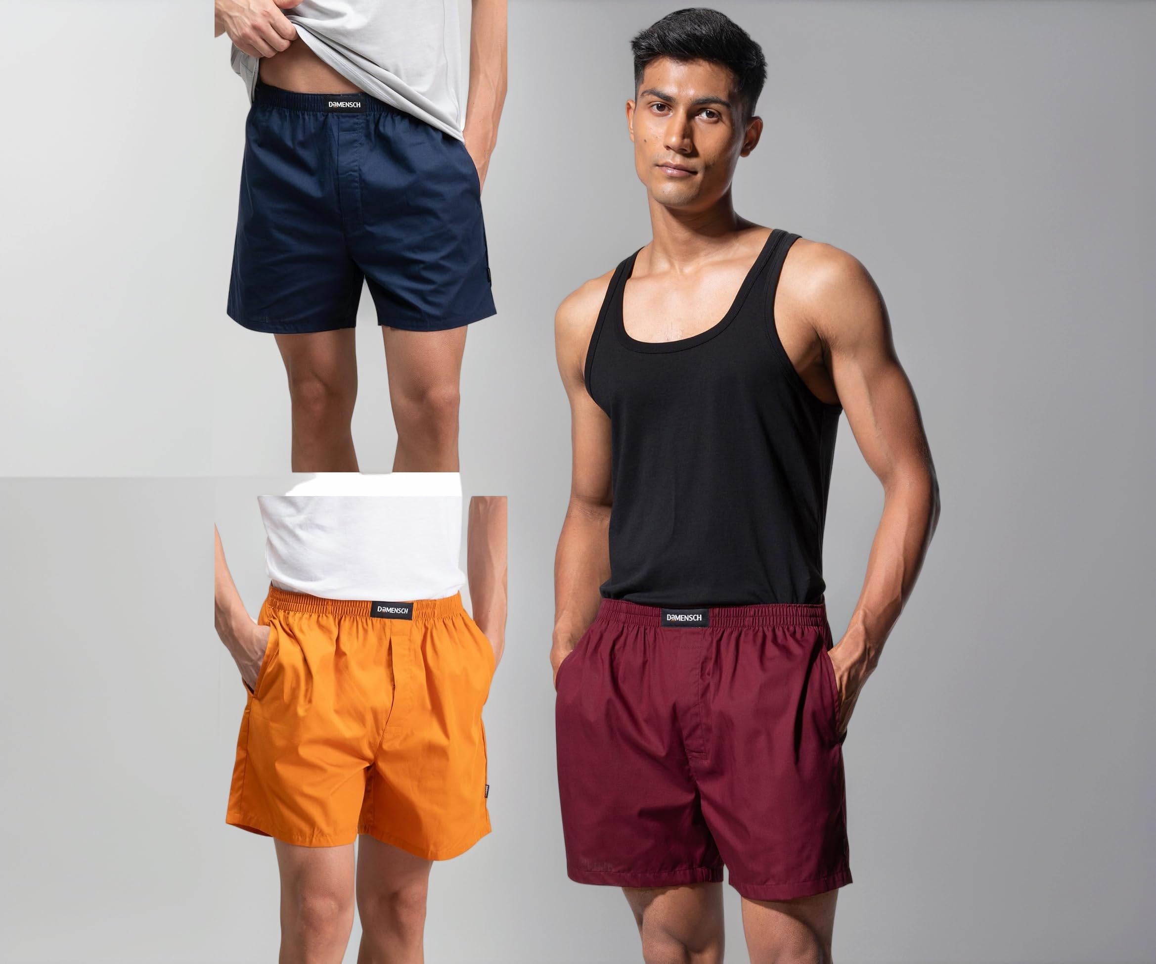 DAMENSCH Men Solid Pure Cotton Breeze Ultralight Inner Boxers (Pack of Assorted Colours I Color & Print May Vary)