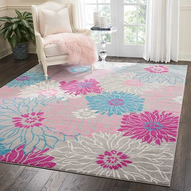pink floral rug