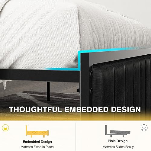 Miniatura 7 de VECELO Base de cama individual, cabecera tapizada de almacenamiento con estación de carga, marco de cama de plataforma, listones de metal Negro y