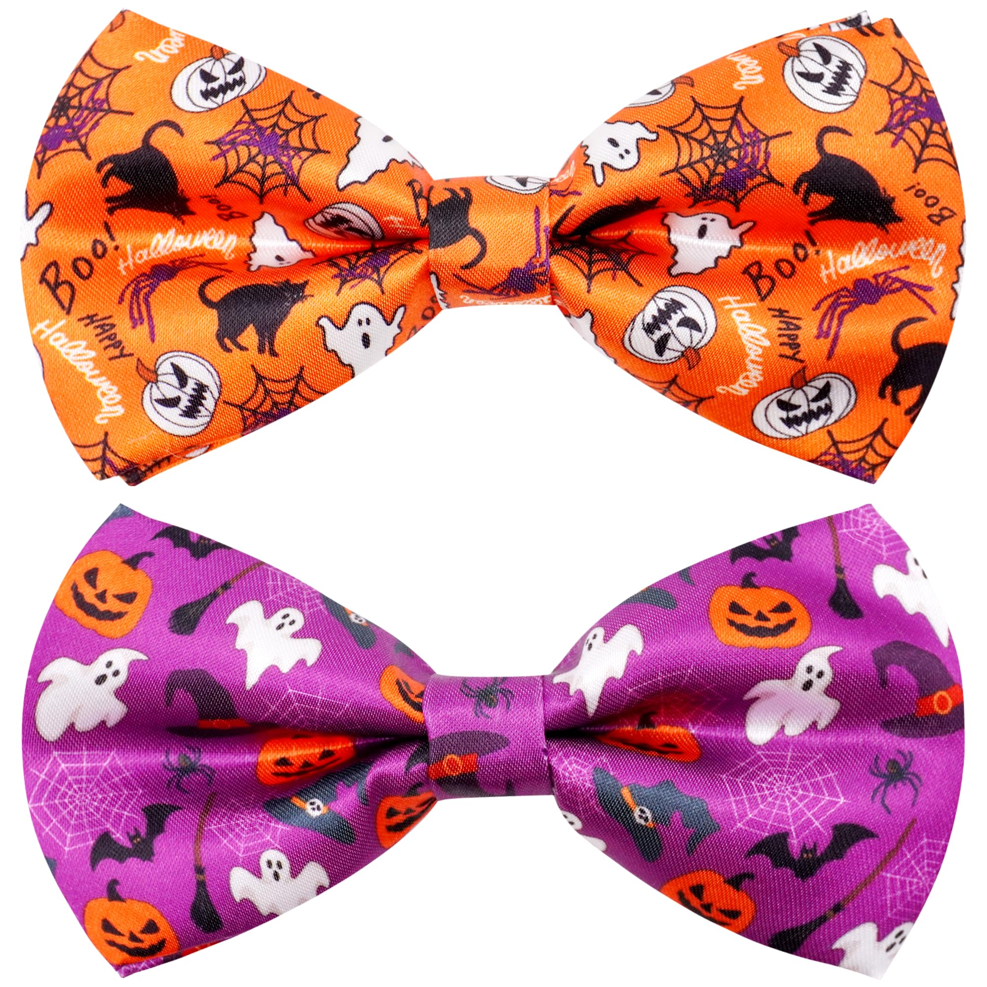 JpGdn 2PCS/Pack Halloween Dog Bow Ties Collar Attachment Slides Charms for Large Breed Dog Bowties Neck Bows Adjustable Detachable Yellow Purple Pumpkin Ghost Spider Party Accessories