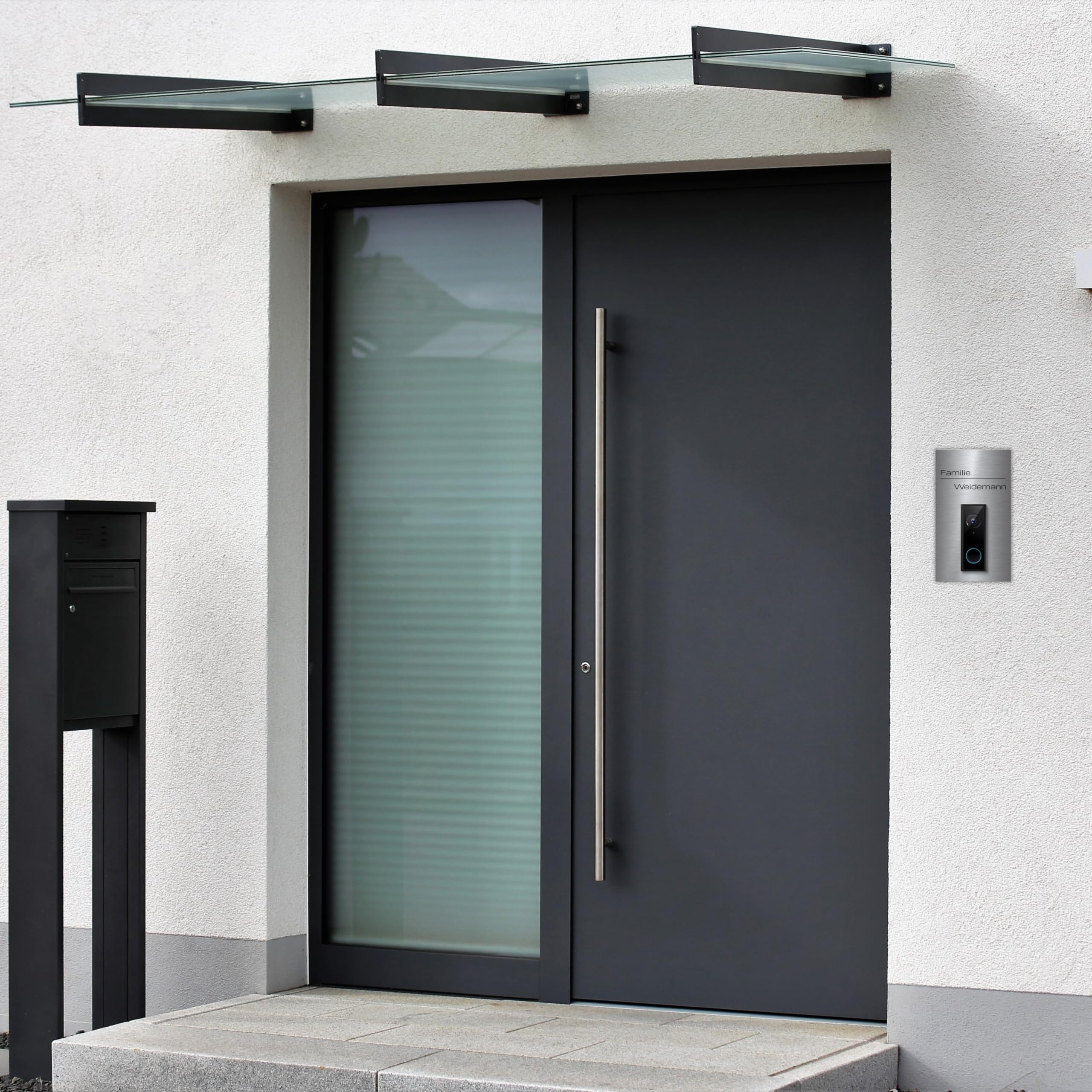 Hochwertiges Klingelschild für Eufy Dual S330 Video Türklingel - personalisiertes Namensschild aus Edelstahl mit Gravur | hochwertiges Funkklingel Zubehör