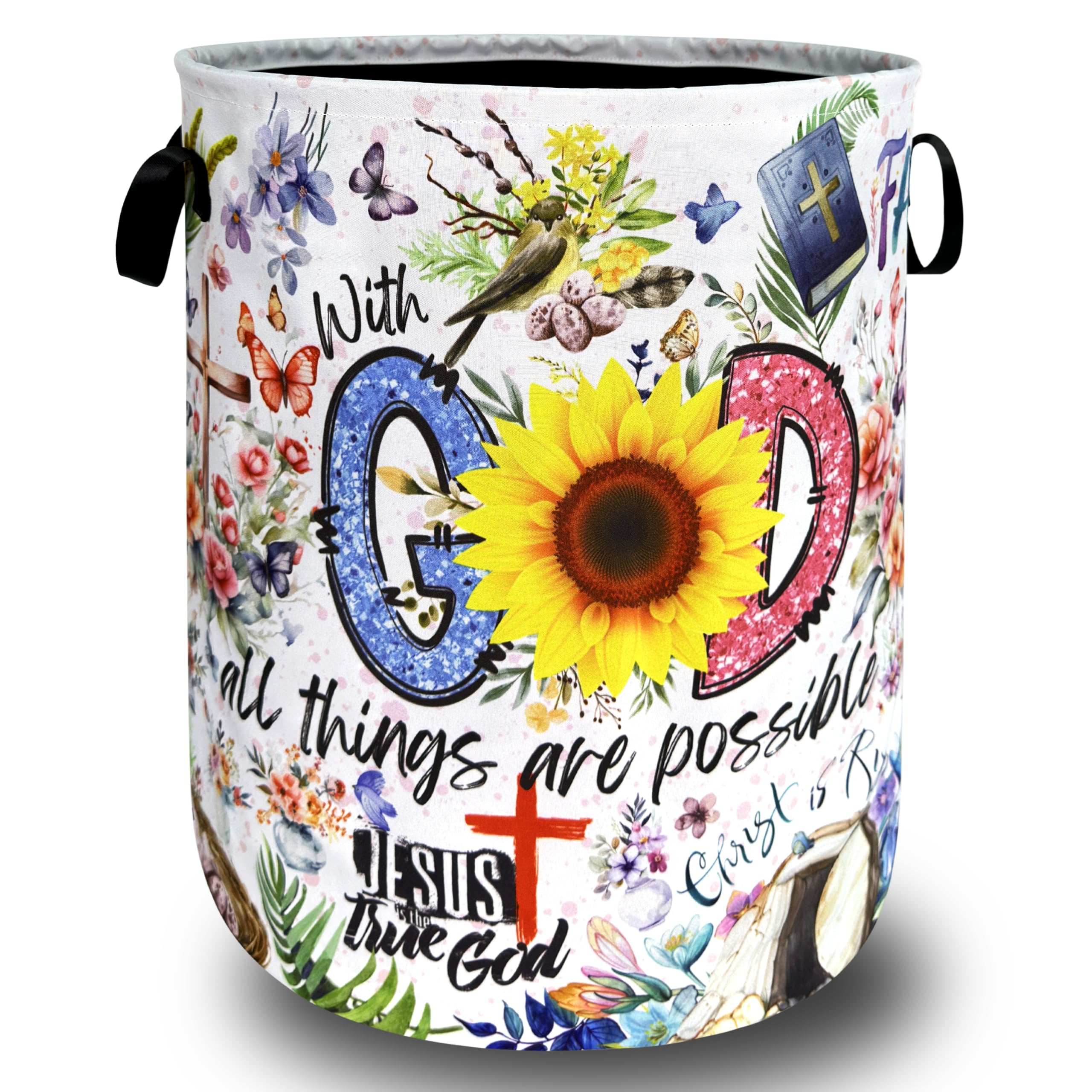 Christian Laundry Hamper Foldable Oxford Cloth Funny Jesus Faith God Laundry Basket With Handle Portable Clothes Storage Basket Religious Laundry Bag 18.9