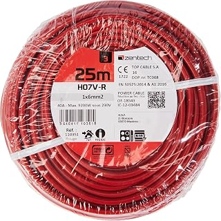 Zenitech - H07V-R 6mm² Elektrisches Stromkabel - Einadriger Leiter Mit PVC-Isolierung Und Kleinem Tertiär - Rot - 25m