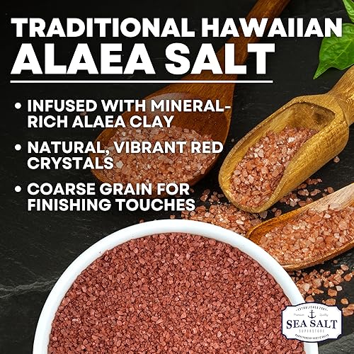 Vista 3 de Alaea - Sal roja infundida con arcilla Alaea rica en minerales, sal hawaiana roja cristalina gruesa que añade color a cualquier plato para un uso