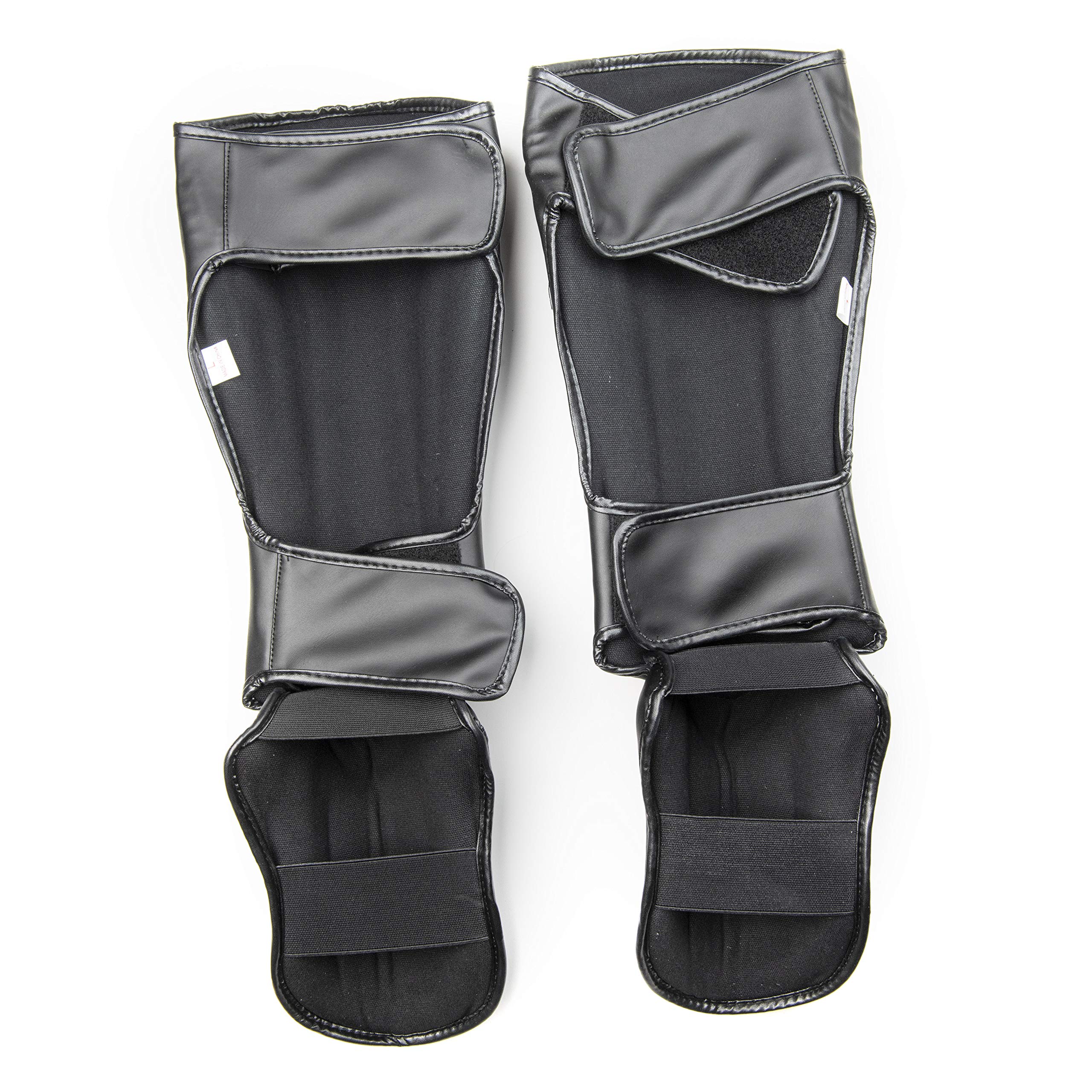 MATCHU - Espinilleras para Kickboxing - Espinilleras - para Kickboxing, MMA, UFC, Muay Thai - Talla M - Espuma y Piel sintética - Negro