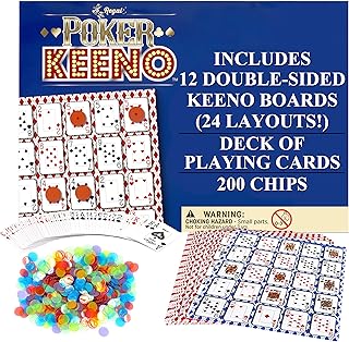 Regal Games - Poker Keeno Bulk Game Set - Includes 12 Two-Sided Boards, 200 Scoring Chips, 1 Deck of Standard Poker Cards - 24 Unique Board Layouts- Casino Night Card Game- Compatible with Poker Keno