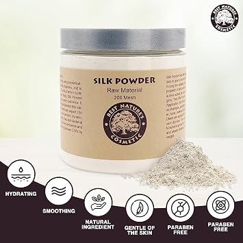 Best Nature's Cosmetis Silk Powder Cosmetic Grade Pure Silk Protein Powder for Skin, Hair, Soap Making, Shampoo and Makeup Use - 8 fl oz / 240 ml