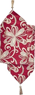 Violet Linen Chenille Chateau Vintage Floral Design 13" X 70" Table Runner, Color Burgundy