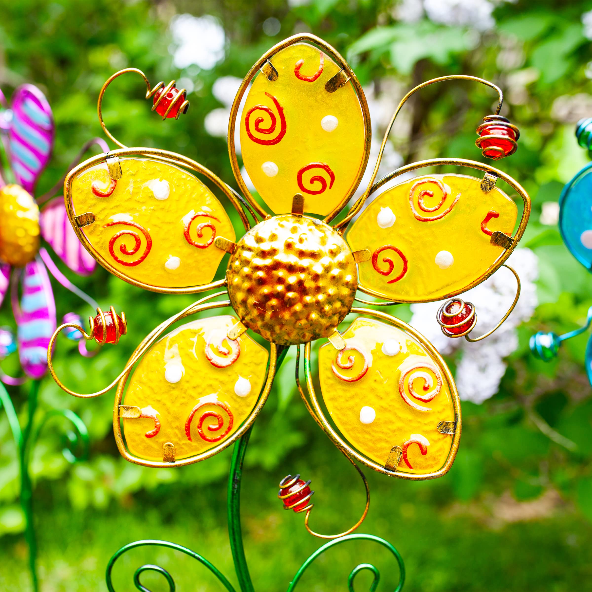 Amazon.com: Exhart Metallic Yellow Flower Garden Stake, Durable