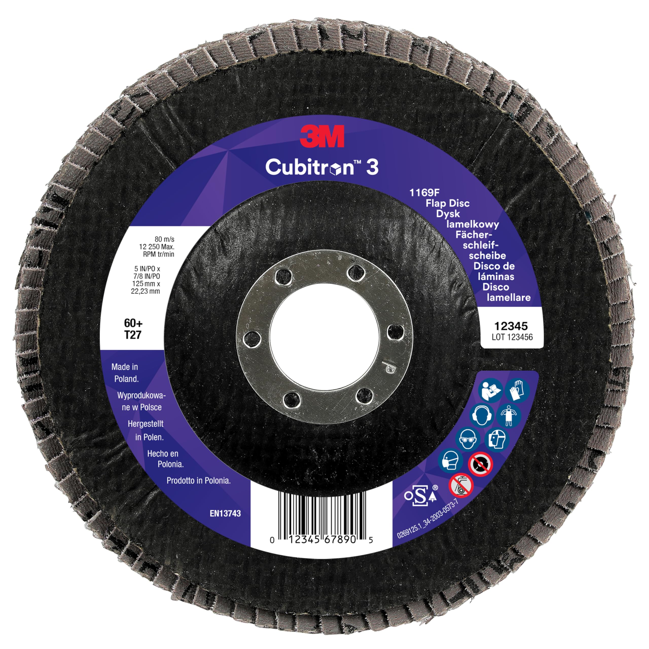 Disco Lamellare 3M Cubitron 3 1169F, 40+, T27 Piatto, 125 mm x 22, 23 mm