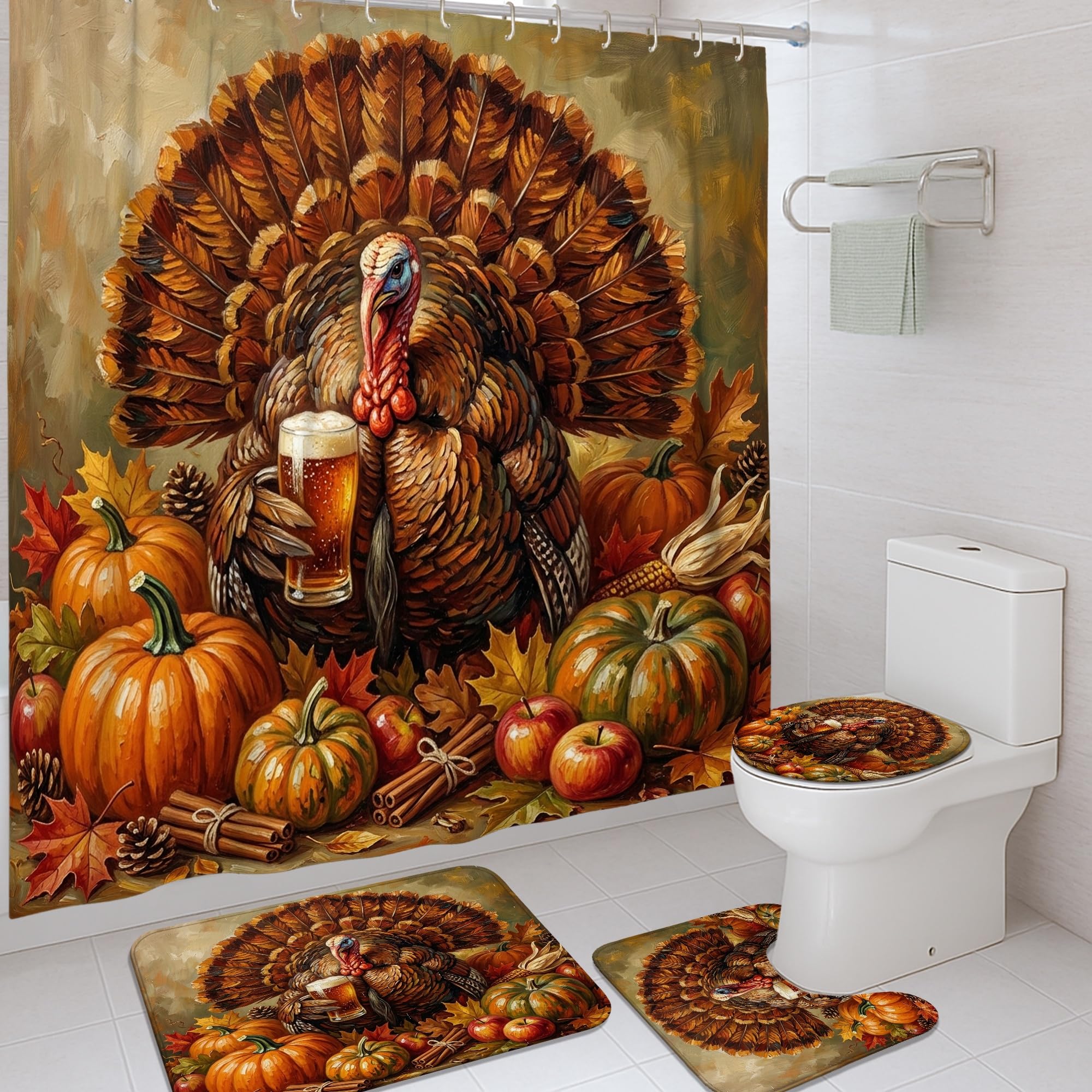 Rideau de douche citrouilles pour décoration d'appartement et baignoire d'automne