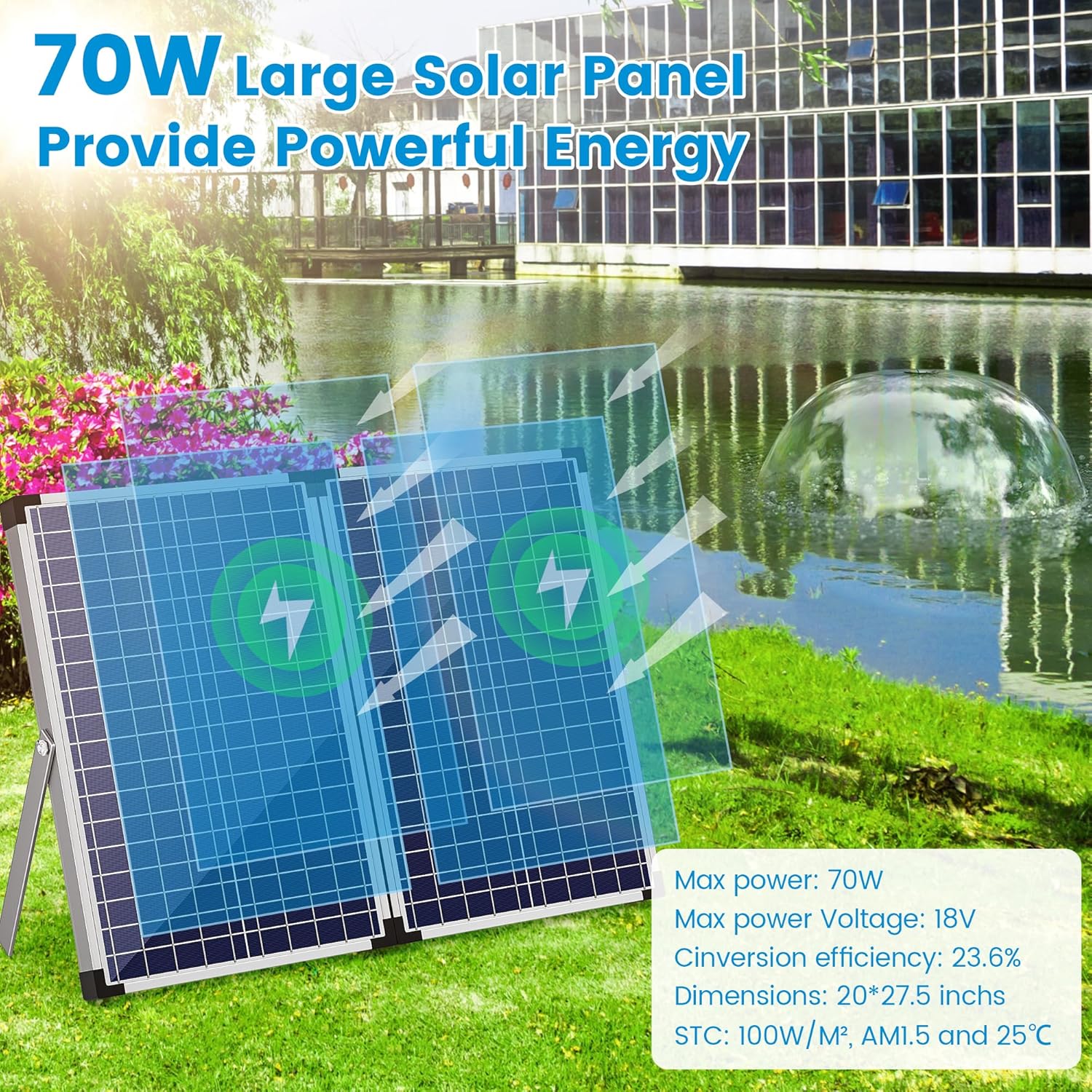 nfesolar 70w solar pond filter fountain kit, all-in-one 3-layer filtration system with 660 gph submersible fountain pump for outdoor ponds, fish tank, pool, garden waterscape n3397