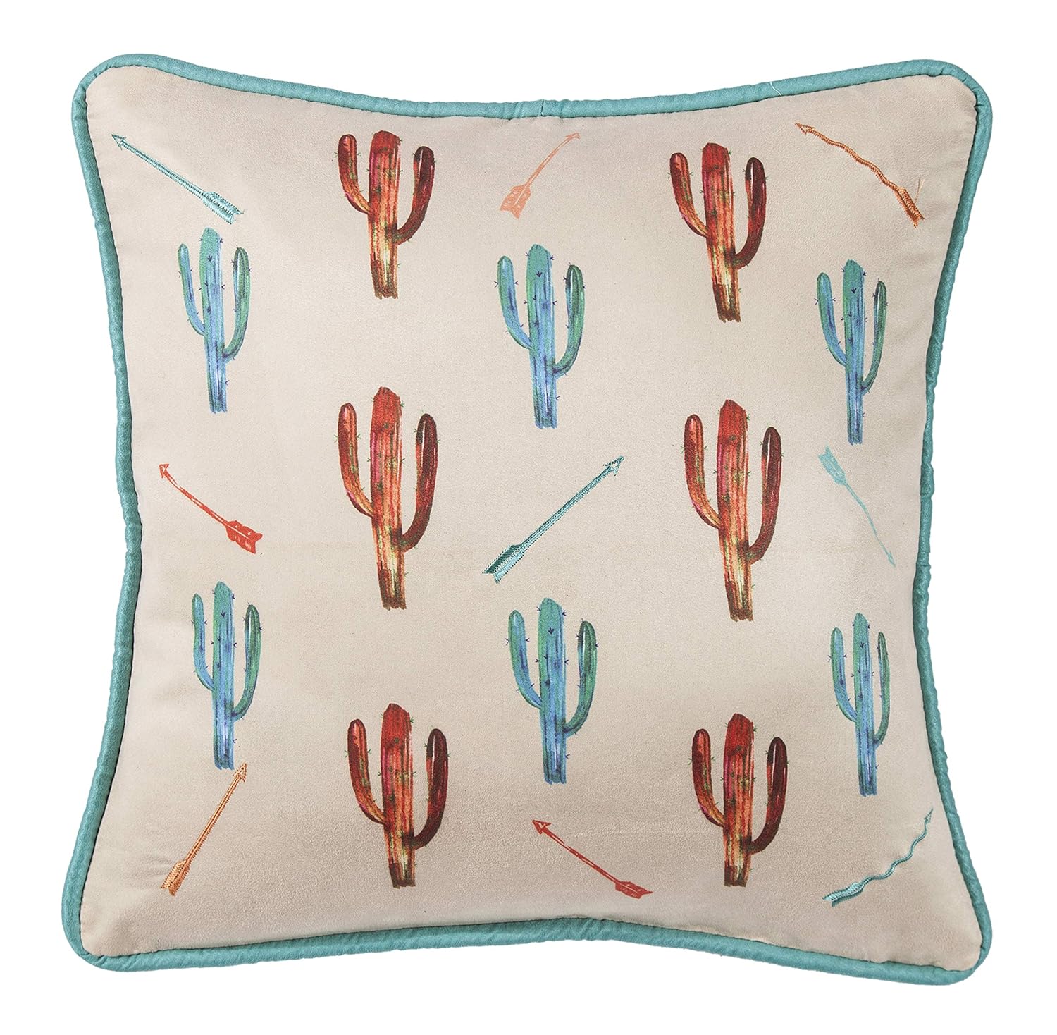 Paseo Road Serape Rustic Decorative Throw Pillow 18x18 inch Turquoise Orange Cactus and Arrows Southwestern Accent Pillow for