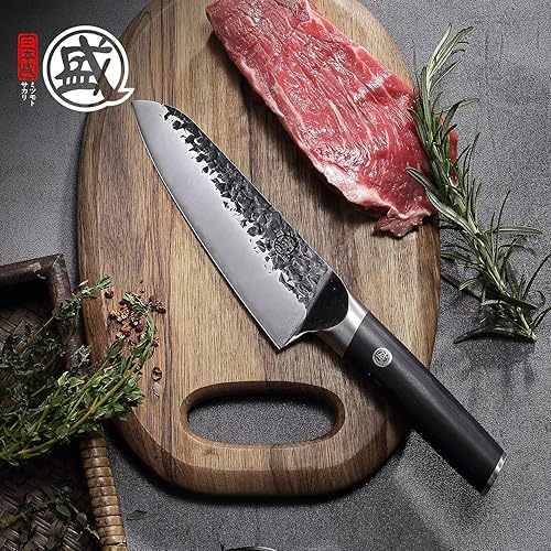 Miniatura 2 de MITSUMOTO SAKARI 7 inch Japanese Santoku Knife Chef Knife, 3 Layer Hand Forged Cooking Chef's Knives, Super Sharp Meat Cleaver Kitchen Knife