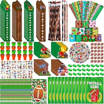 340 Pcs Football Party Favor Set Football Goodie Bag Stuffers Mini Cards Pencil Sharpener Eraser Tattoos Stickers Bracelets for Team Gift Ideal Football Birthday Party Decorations Supplies