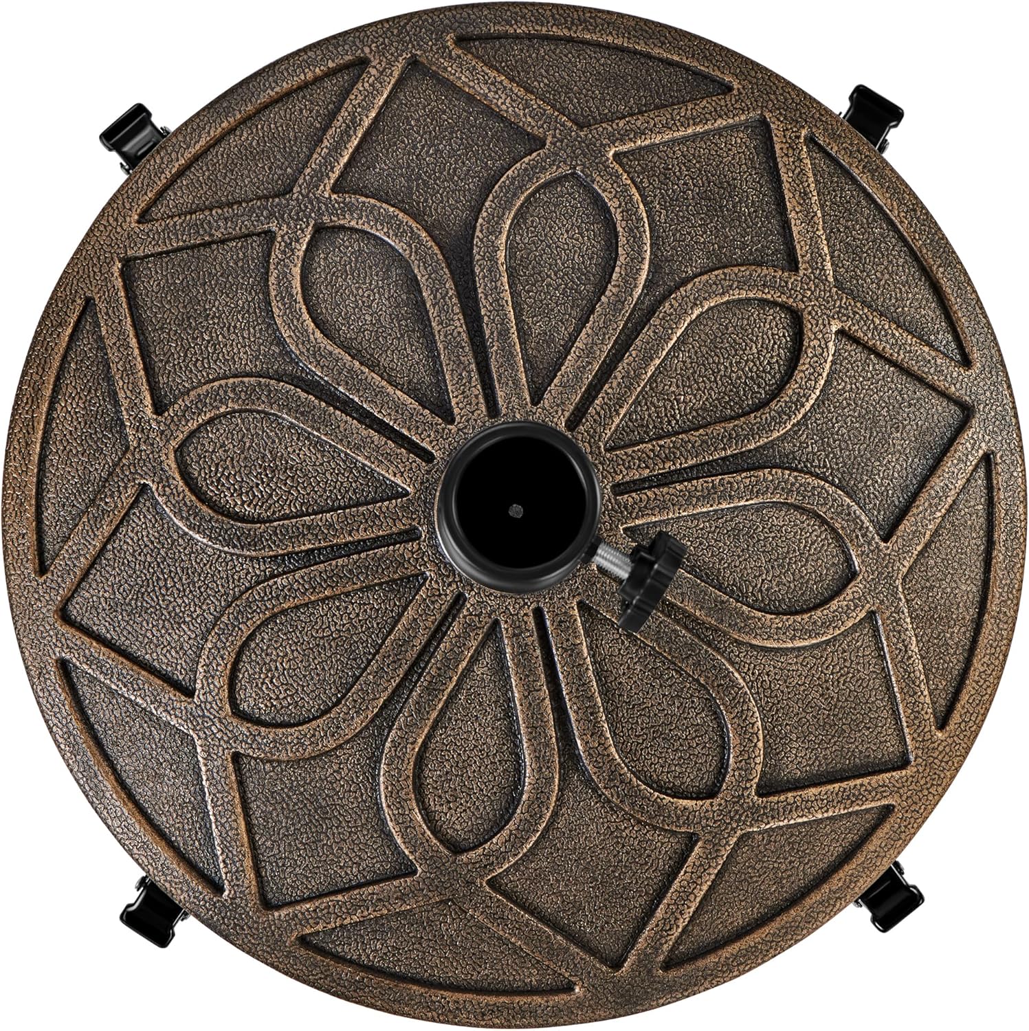 Yaheetech 45lbs Heavy Duty Round Umbrella Base with 4 Lockable Rolling Wheels & 2 knobs, Outdoor Antiqued Umbrella Stand, 20” Market Patio Umbrella Base for Garden, Yard, Lawn Bronze