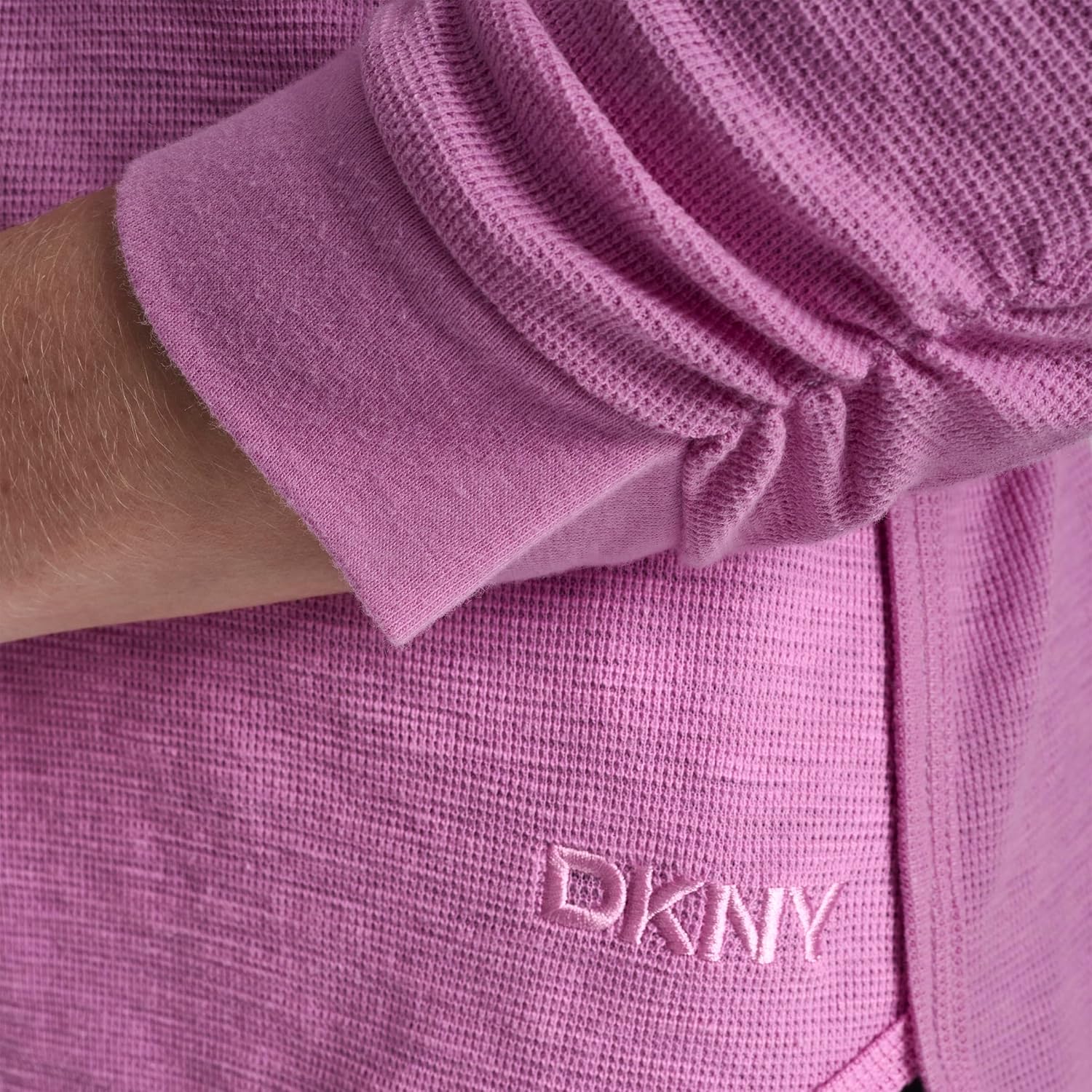 DKNY Womens Mini Waffle 3/4 Sleeve V-Neck Inset T-Shirt - Image 6