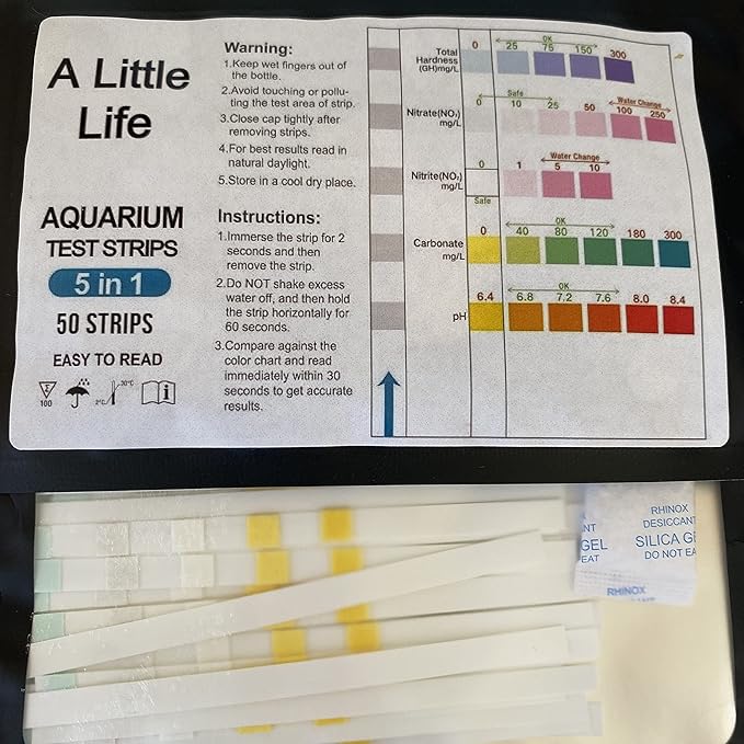 A Little Life 5 in1 Aquarium Test Strips, (50 Strips) Fish Tank Water Test Kit, Testing for