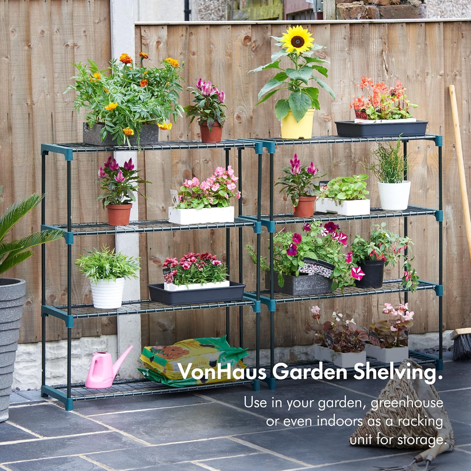 VonHaus Greenhouse Staging Unit – Shelving for Greenhouse – 4 Tier Steel Shelves/Shelving for Garden, Green House, Shed, Garage – Storage Racking Outdoor Plant Stand Display - Pack of 2