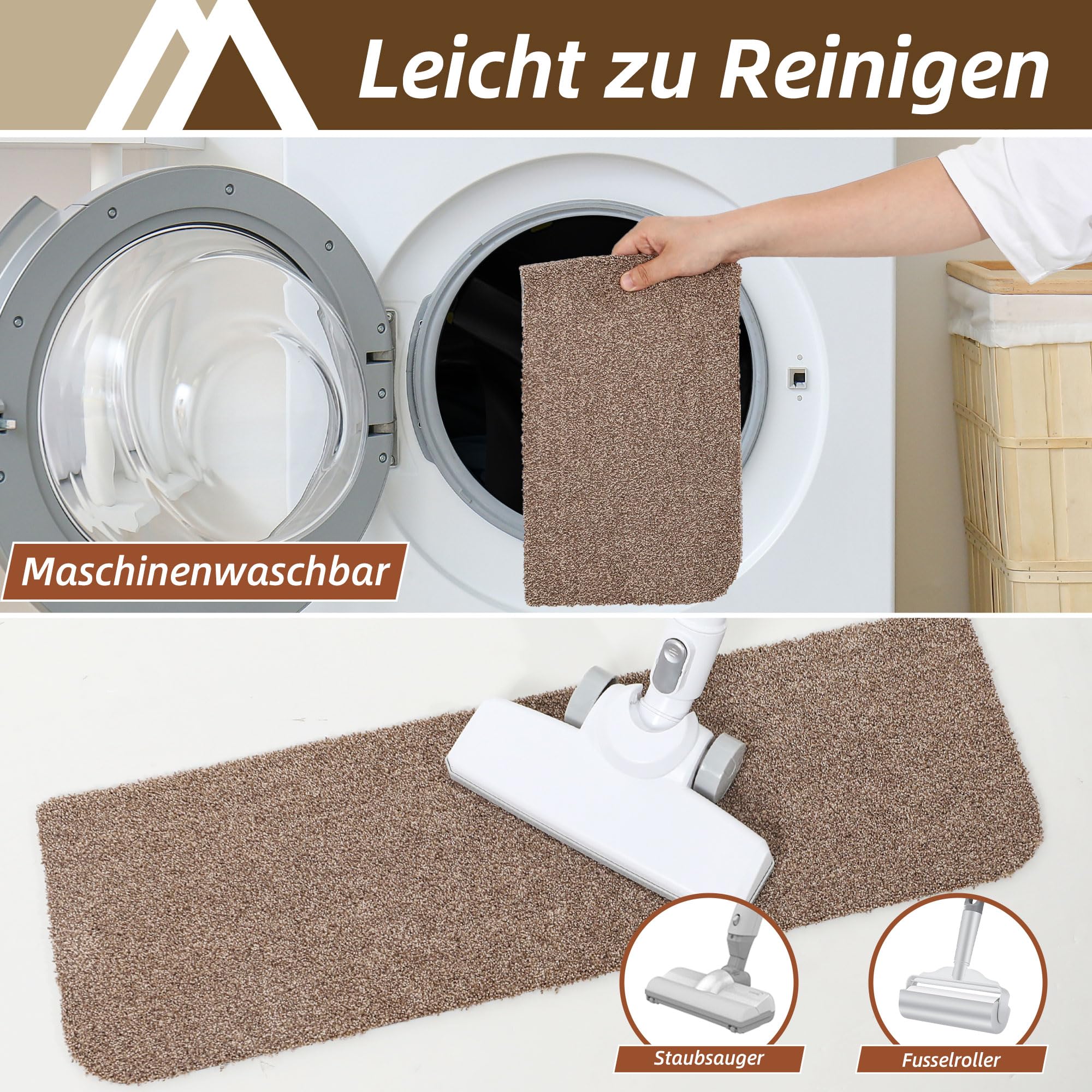 COSY HOMEER 15 Stück Stufenmatten Selbstklebend 70x22cm, Beige | Frei zuschneidbar, TPE-Rücken, rutschfest, waschbar, 100% Polyester, Sicherheit für Kinder, Senioren und Haustiere