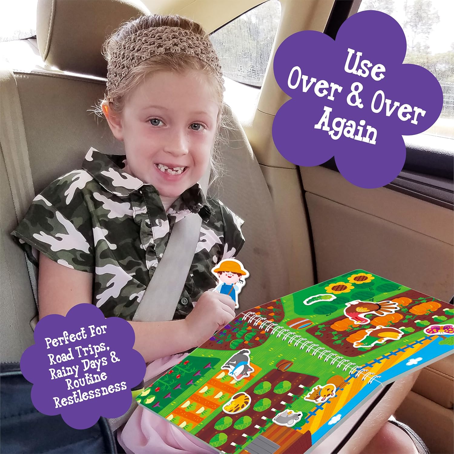 Reusable Jelly Sticker Book, 58 Farm Animals Thick Jelly Stickers Waterproof Gel Cling Decals Farm Themed Busy Book Hands-on Activity Travel Game Educational Learning Toys for Toddlers, Kids