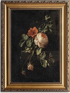 ASTRDECOR Framed Canvas Wall Art of Vintage Flower, Floral Rose Retro Picture Paintings, Botanical Floral Wall Artwork, Victorian Picture Framed Prints for Living Room Gallery Decor - 16x24inch