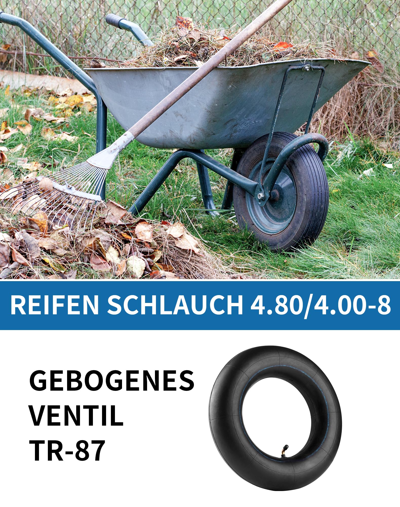 SOSALUK 4.80/4.00-8 Schlauch Für Schubkarre – Gummischlauch Mit TR87 Winkelventil – Ersatz Für Gartenwagen & Rasenmäher