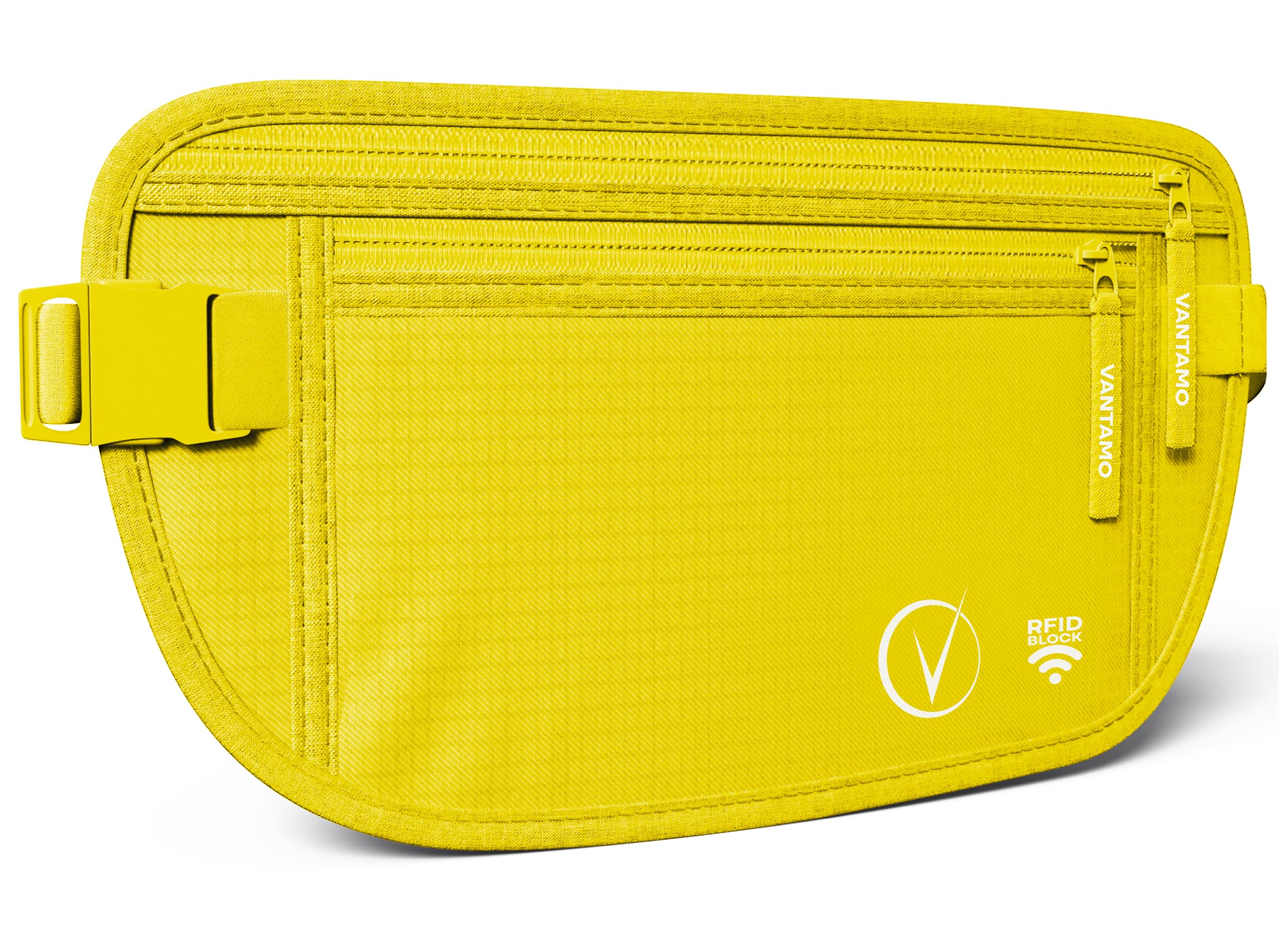 Vantamo Bauchtasche Damen Ultraflach mit RFID-Schutz, Geldgürtel für Reisen mit 2 Fächer und Verstellbarem Gurt, Hüfttasche Herren für Laufen und Wandern Passt für Reisepass, Bargeld und Telefon