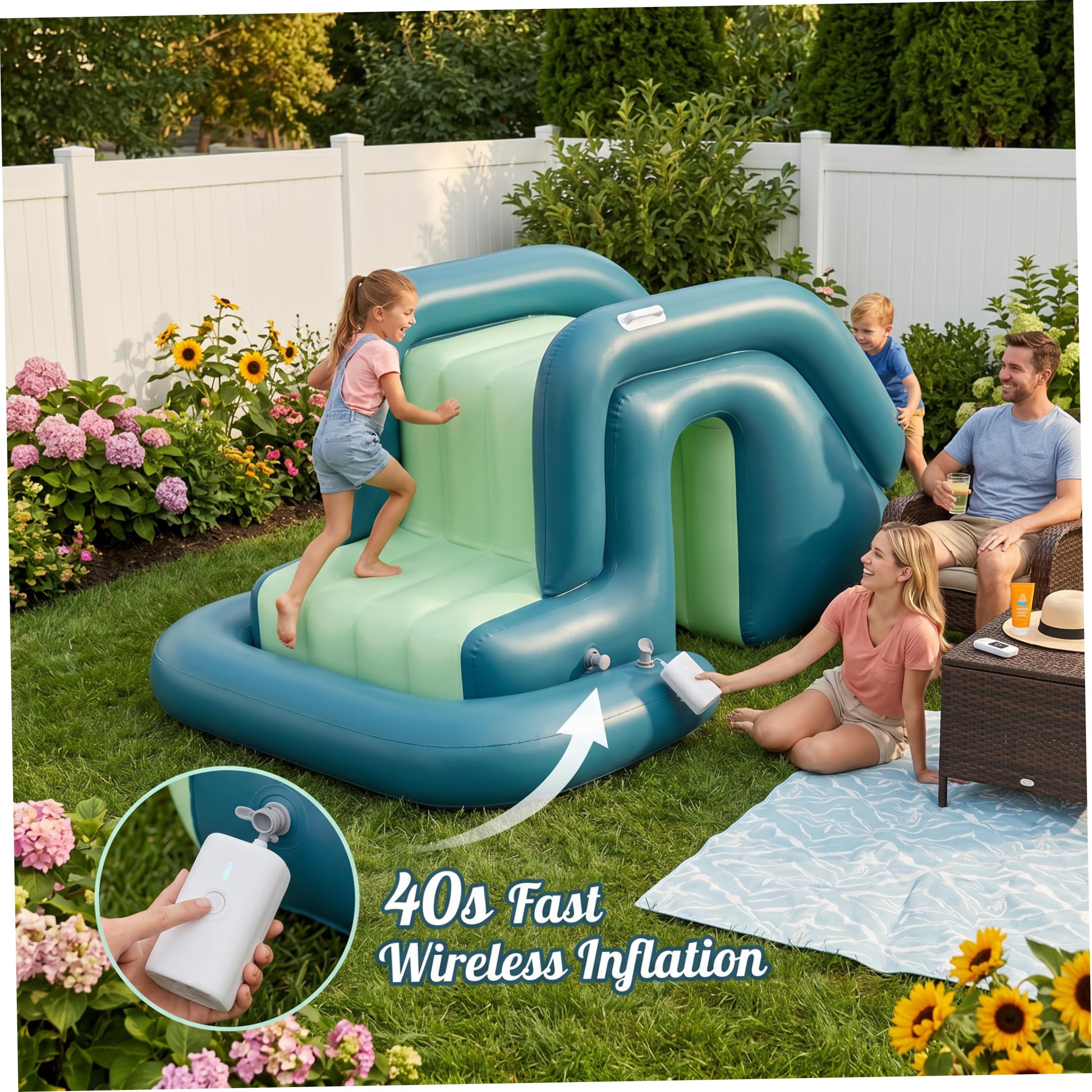 Scivolo gonfiabile per piscina ideale per piscine fuori terra Scivolo per piscina a gonfiaggio rapido ideale per i giochi estivi in ​​giardino (verde)