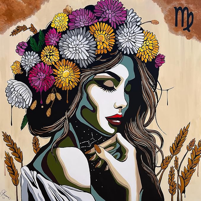 Artwork By Arionna Virgo Zodiac Art Print, Astrology Pop Art Wall Décor, Home Decor, Aesthetic Room Decor, Wall Posters, Horoscope Gifts For Women, 12x12 Inches, Unframed