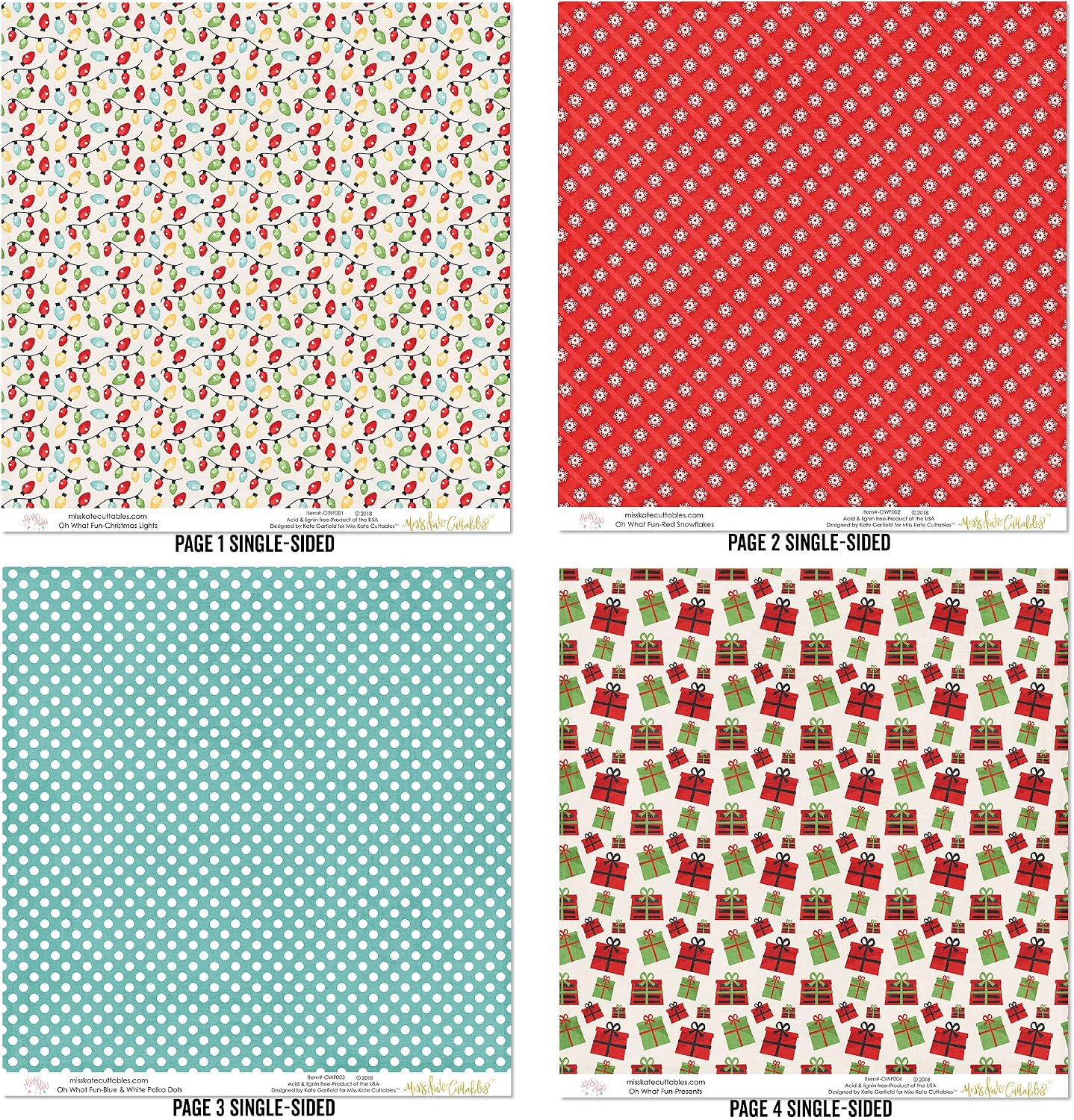 Die Cuts & Paper SET - Oh What Fun - By Miss Kate Cuttables - 16 Sheets of 12"x12" Specialty Paper & OVER 60 Coordinating Die Cuts - Exclusive Original Matching SET