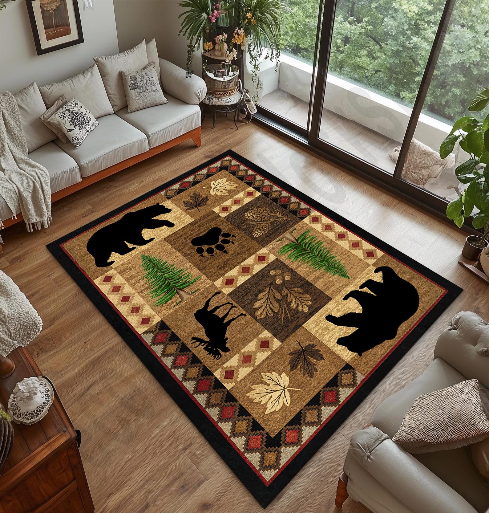 Bear Decor Rustic Throw Area Rugs Moose, 3x5 4x6 5x8 6x9 Ft B11