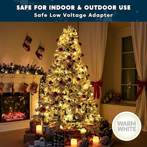 Miniatura 3 de JOIEDOMI Árbol de Navidad artificial preiluminado de 6 pies, árbol de Navidad flocado de nieve de tamaño completo con 300 luces LED blancas cálidas,