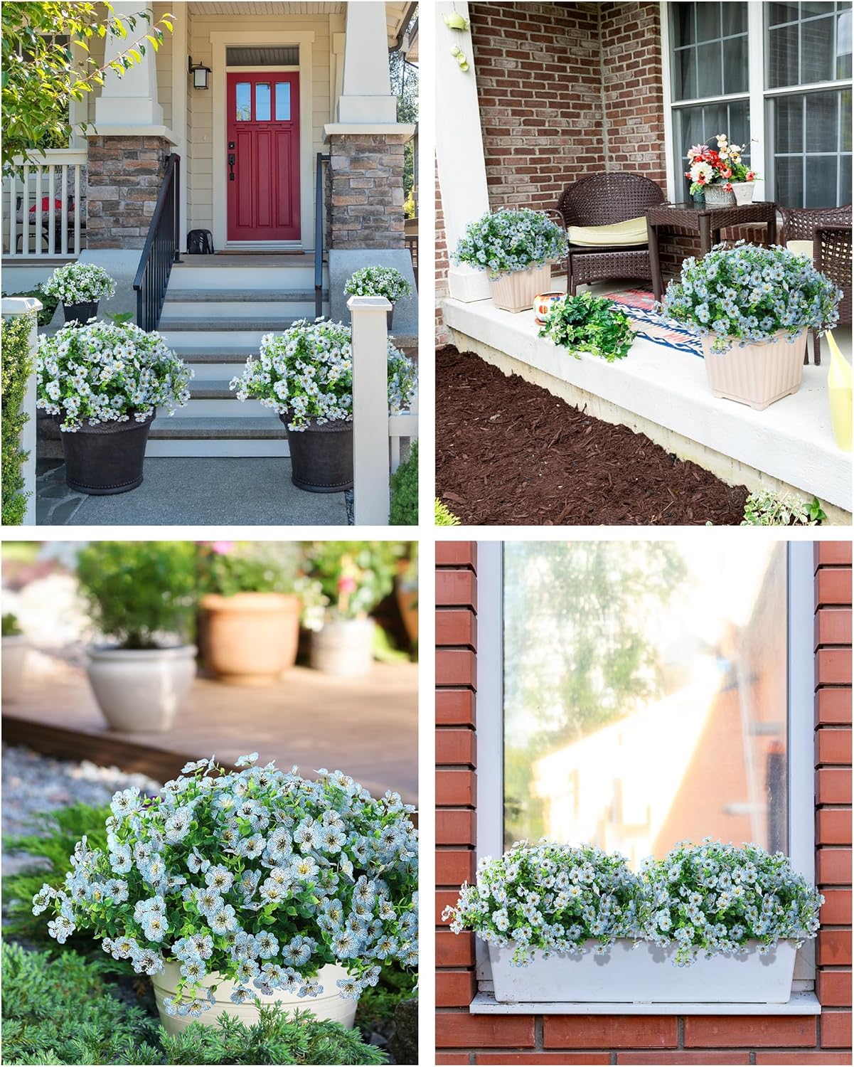 Artificial Flowers for Outdoor Decor, 16 Pack UV-Resistant Fake Light Blue Silk Daisy Flowers, Perfect for Spring & Summer Decorating – Front Porch, Patio, Window Boxes, and Potted Plants