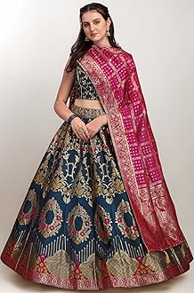 PURVAJA Women's Jacquard Semi-Stitched Lehenga choli