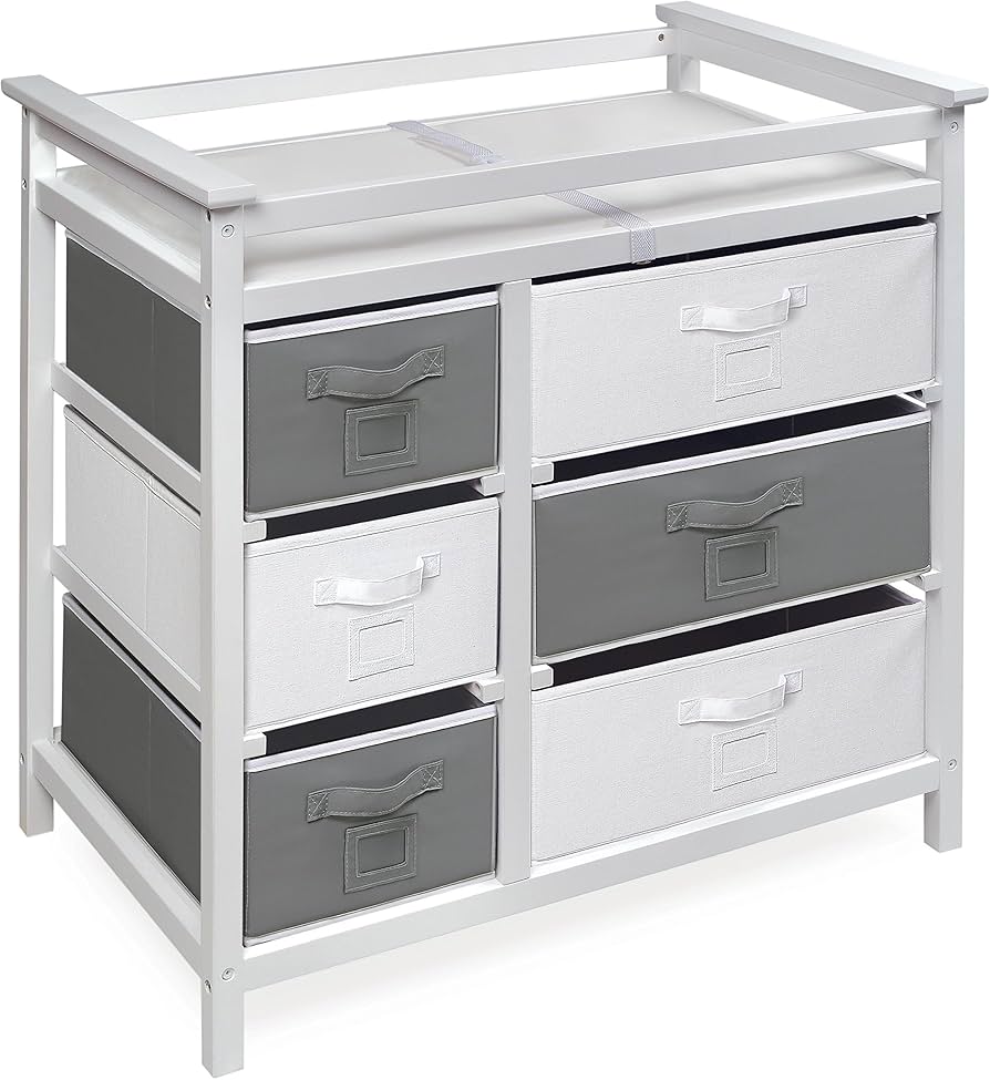Modern Baby Changing Table With Hamper And Baskets White, 58 OFF