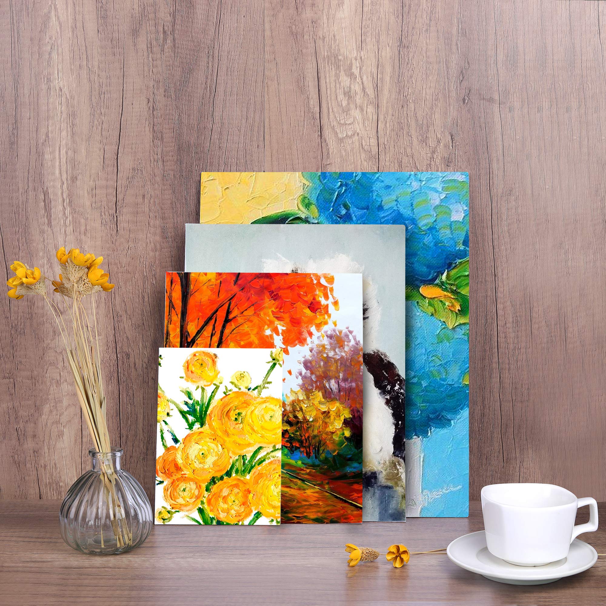 ESENG® Płótna - 32 sztuki, różne rozmiary (13 x 18, 20 x 25, 23 x 30, 28 x 36 cm) z taśmą maskującą 3 x 30 m, 100% bawełna, panel, karton malarski, karton malarski, karton malarski do farb akrylowych, farby olejnej, tempera i gwasz