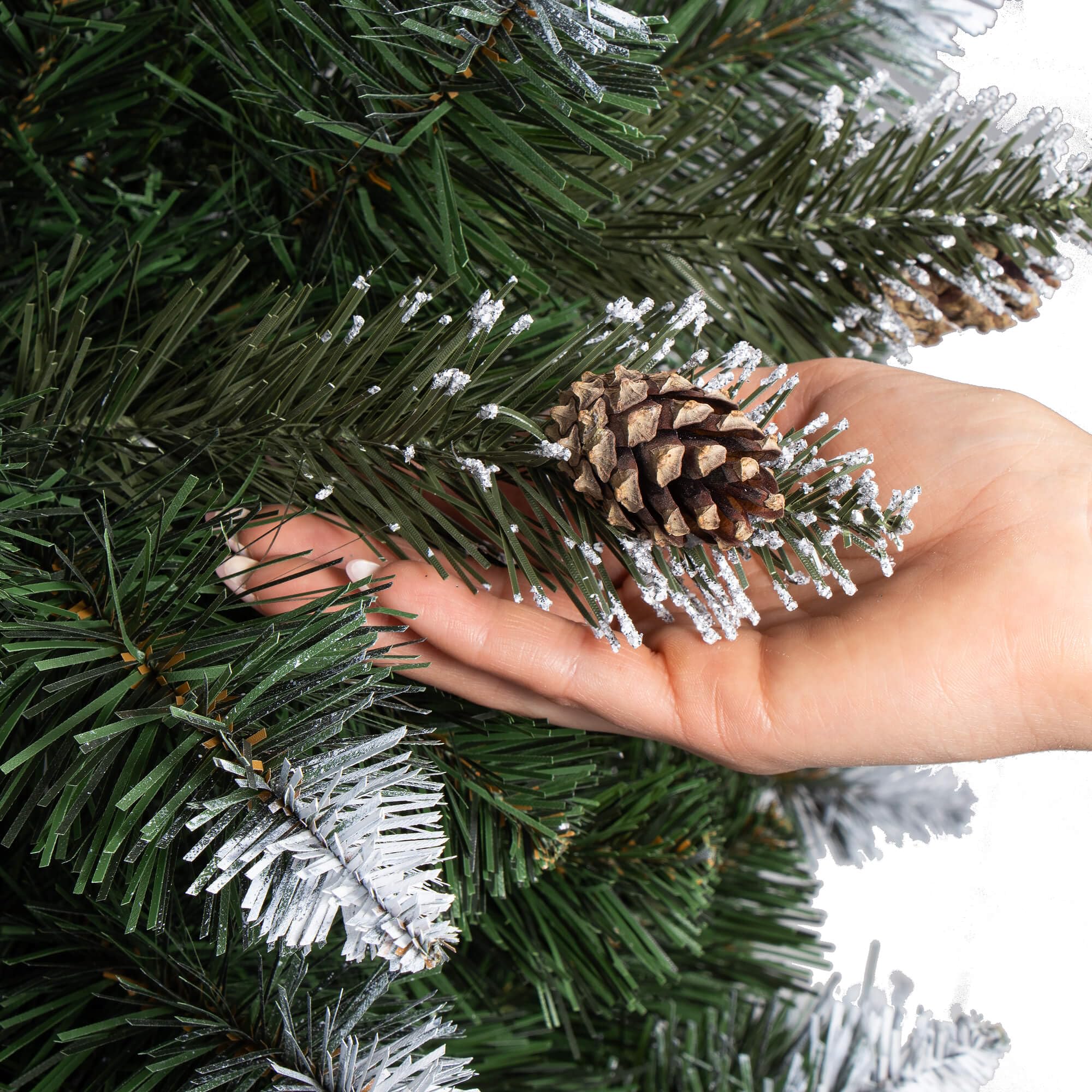 SPRINGOS Arbre de Noël Artificiel pin Diamant Slim Neige Artificielle et cônes 250 cm