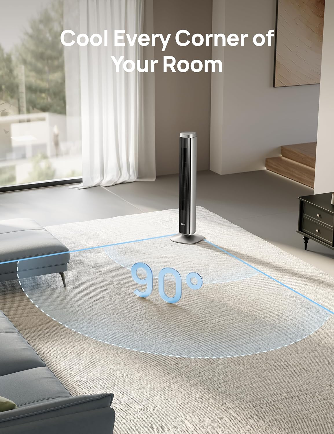 Dreo Tower Fan for Bedroom, Standing Oscillating Fan with 40ft Far Airflow, 25dB Quiet, 12 Speeds, 28ft/s Velocity, Smart Control, DC Motor, 42 inch, 90° Oscillation, 4 Modes, 12H Timer, Pilot Pro S - Image 6