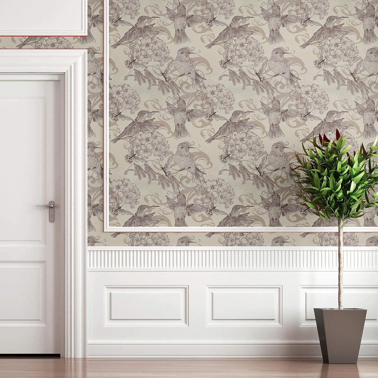 Walls By Me Peel and Stick Beige Floral Animal Removable Wallpaper 2219-2ft x 4ft (61x122cm)