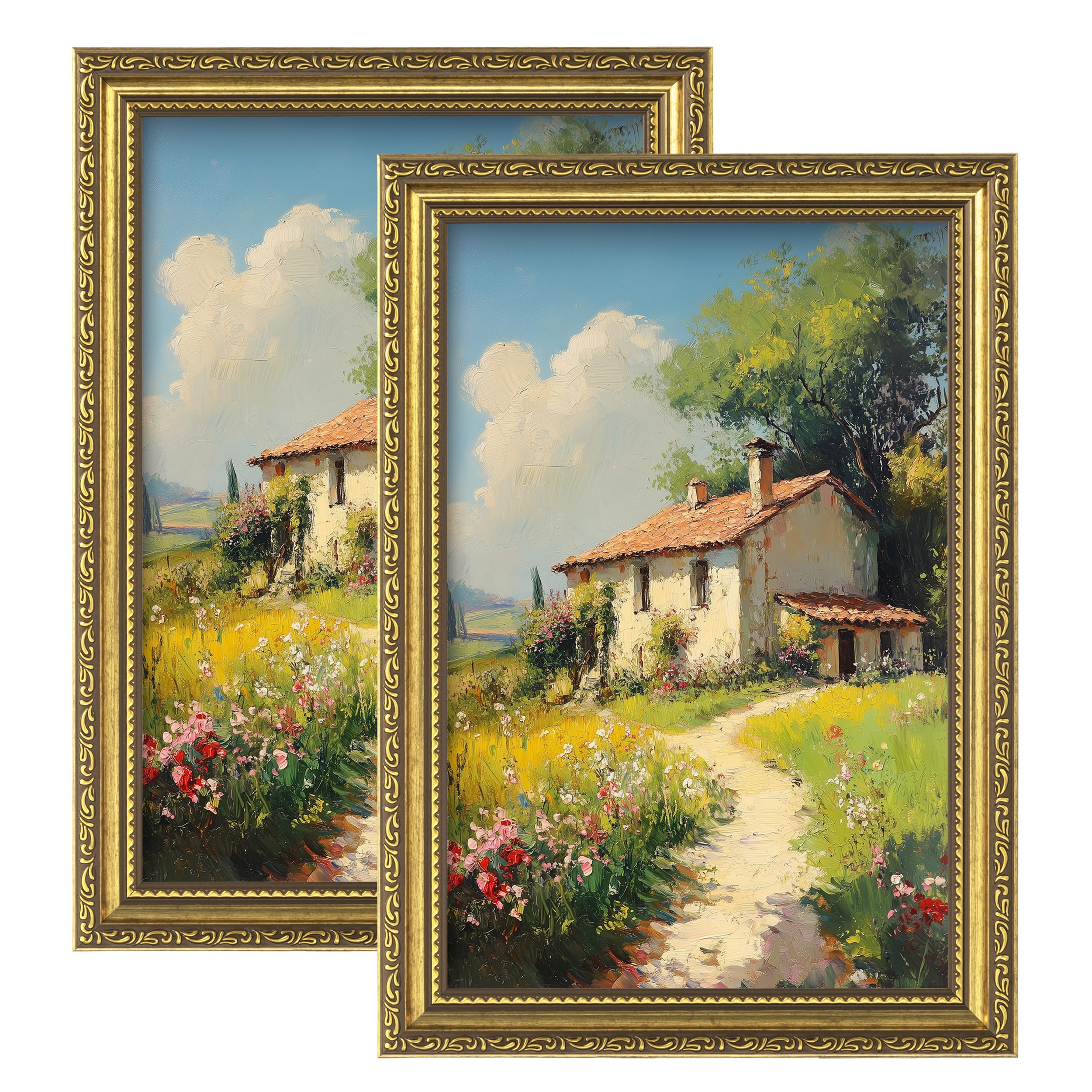 eletecpro 8x12 Vintage Picture Frame, Glass Cover, Gold, 2-Pack