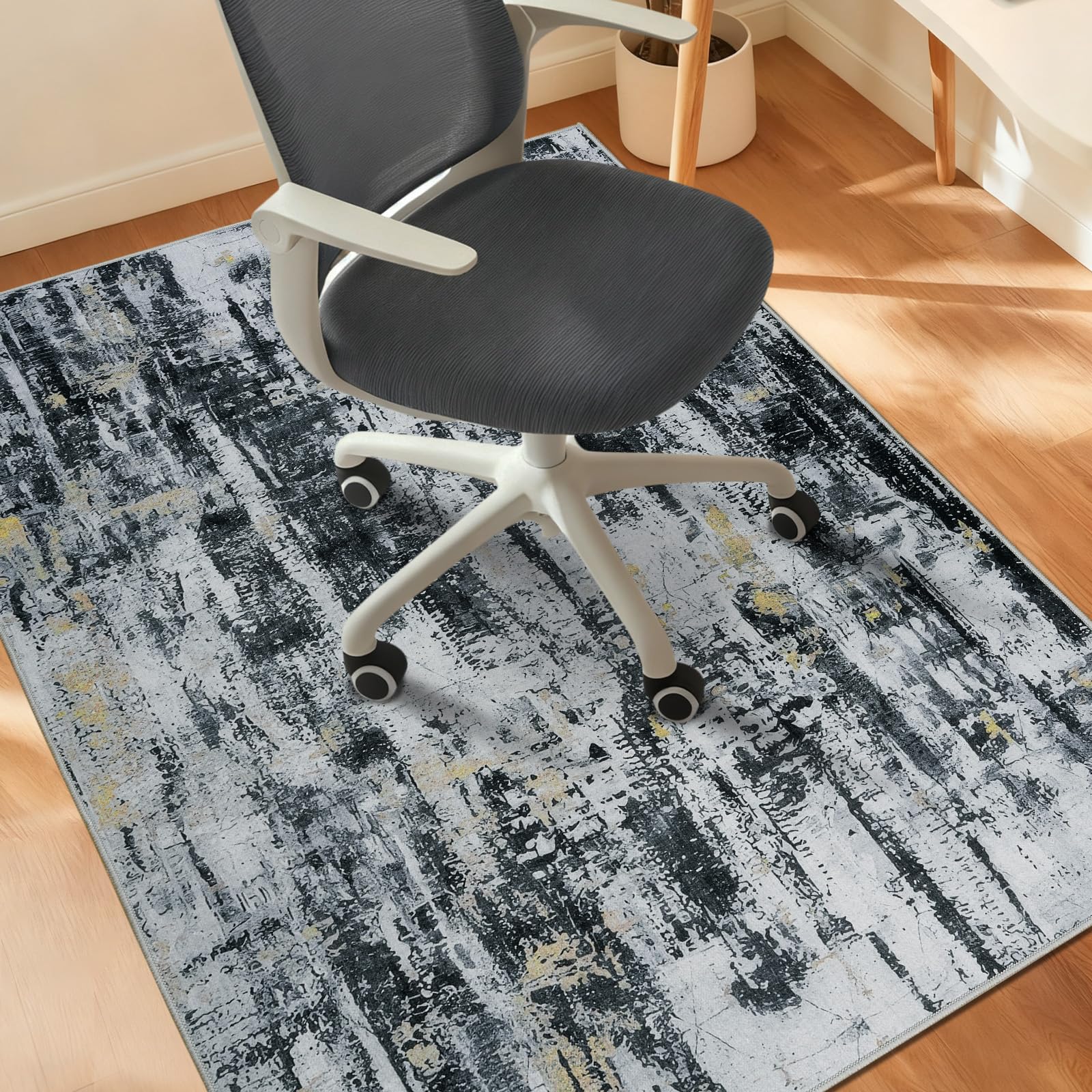 Homcomodar Office Chair Mats for Hardwood Floor 90x120cm Computer Chair Mat for Home and Office Floor Mat for Office Chair Non Slip Rubber Mats(Black Gold)