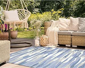Liora Manne Capri Indoor/Outdoor Handmade Synthetic Blend Durable Area Rug - Contemporary Geometric Casual Colorful (Cloud Soft Blue) (3'6" x 5'6")