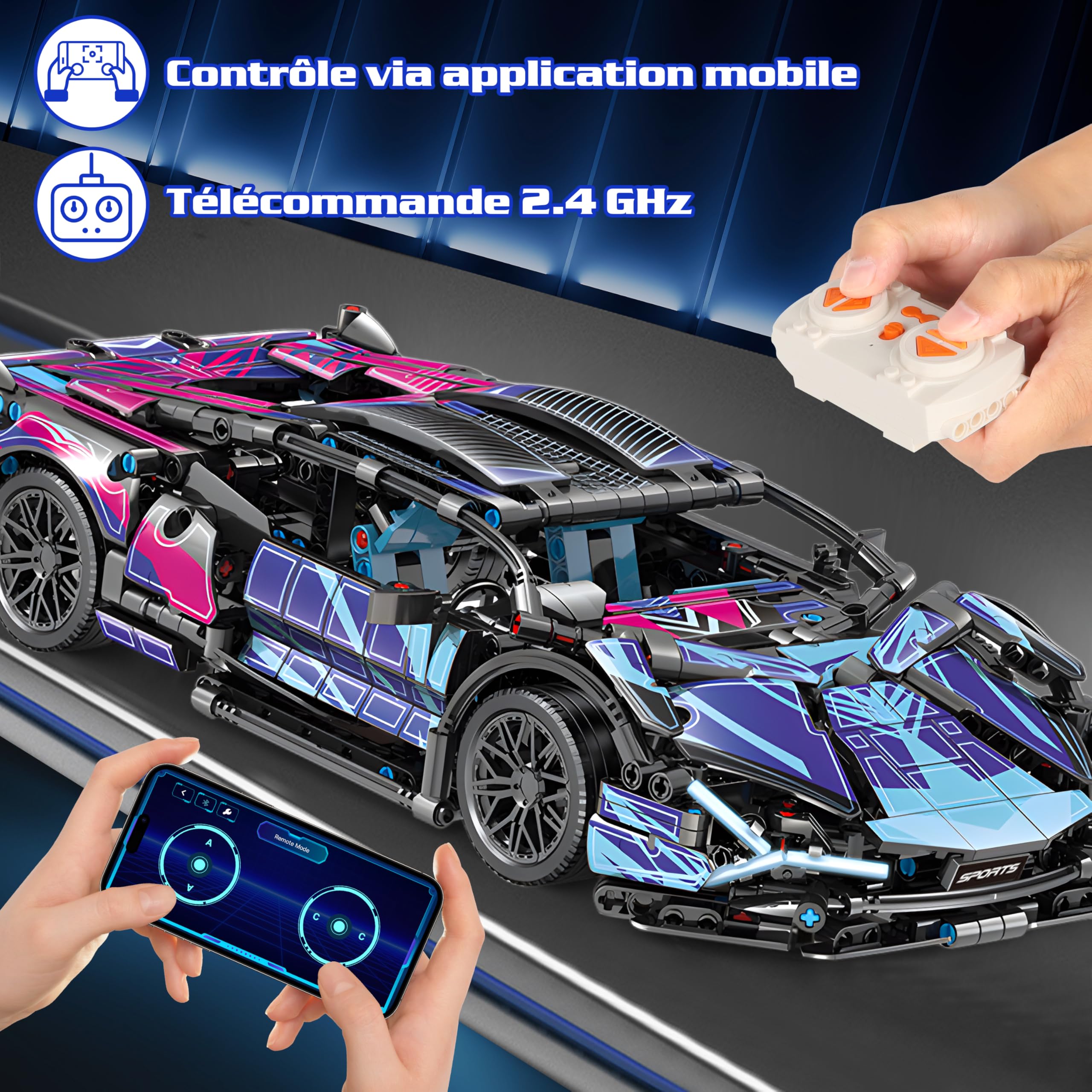 MOMOSTAR 1:14 échelle Technic Voiture Ingénierie De Modèles Comprend Un Ensemble D'éclairage à LED, Voiture De Course Technic 8 10-16 Ans Garçon Adulte Jouets Et Cadeaux Assemblés