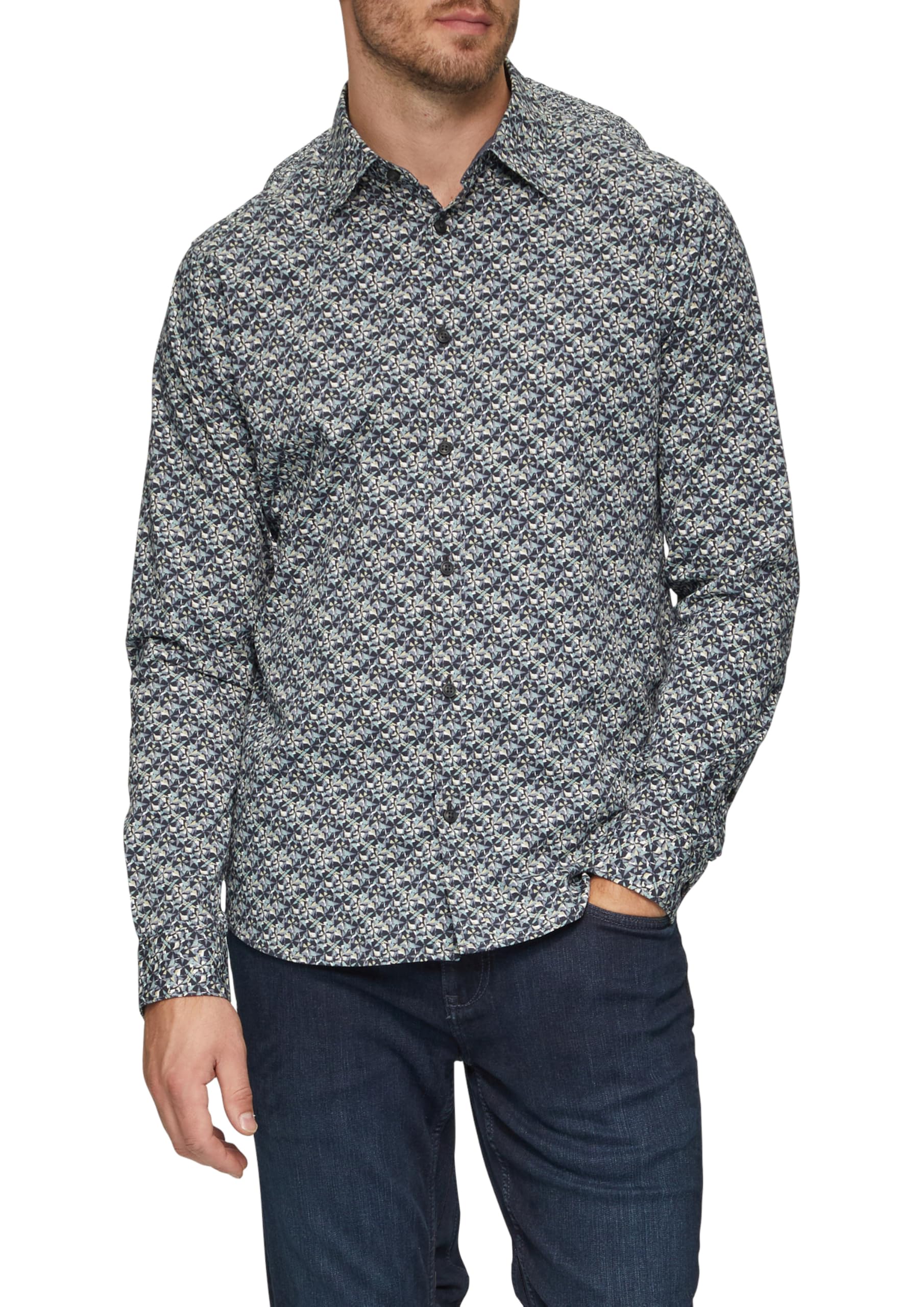 s.Oliver Slim Fit: Popeline-Hemd mit All-over-Print